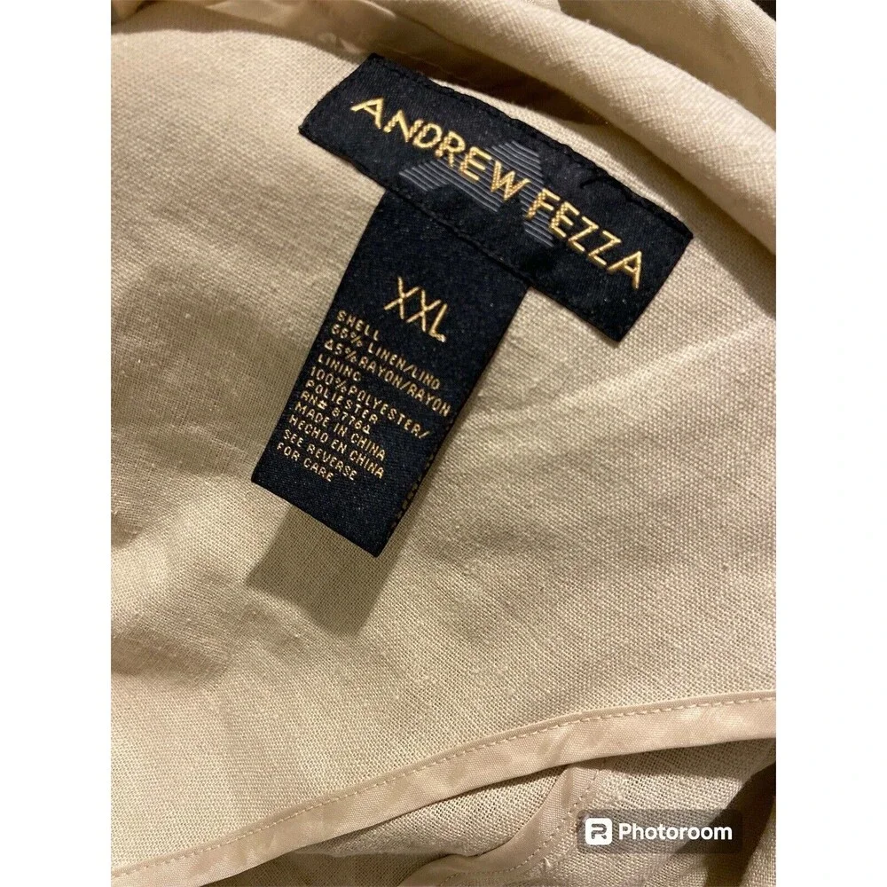 ANDREW FEZZA Men's 2XL Blazer‎ Beige Button Linen/Rayon New